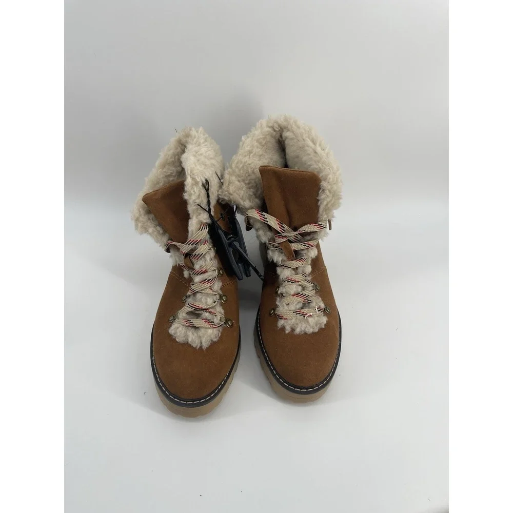 Time And‎ Tru Faux Fur Winter Hiking Boots Brown Women's Size 8.5 Lace Up